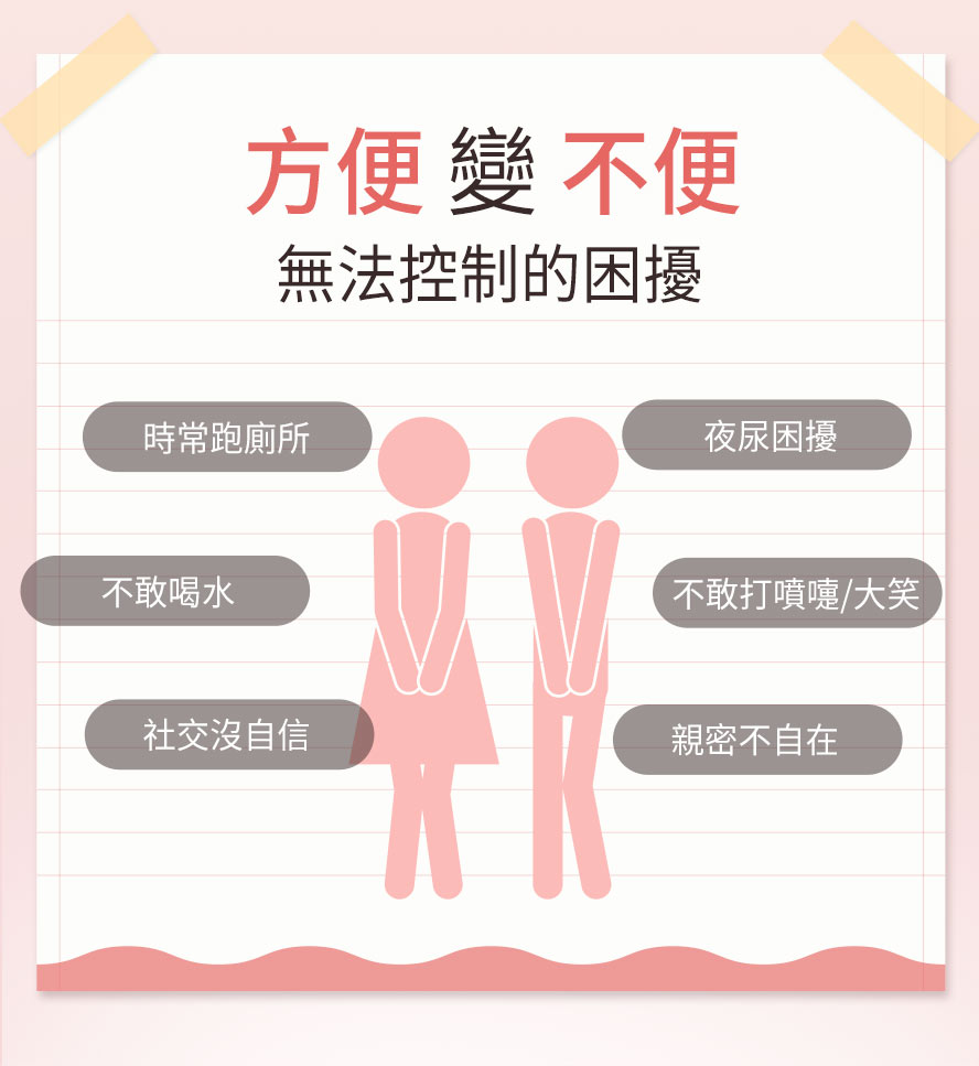 中年婦女與更年期女性容易有夜晚頻尿、漏尿、尿失禁、膀胱無力的問題,推薦食用BHK護秘適。